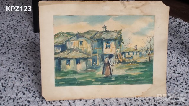 СТАРА КАРТИНА 20-те год. ПЕЙЗАЖ (акварел) / ПОДПИСАНА