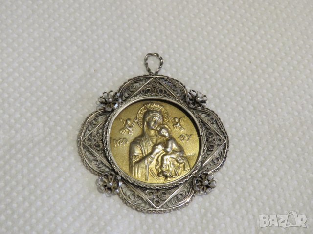 Възрожденска Сребърна икона, амулет, накит, медальон с Богородица, Дева Мария - Панагия  - Богородиц, снимка 4 - Колиета, медальони, синджири - 30015891