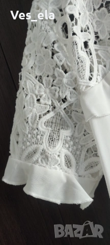 бяла блуза с рязана дантела, снимка 3 - Тениски - 54242036