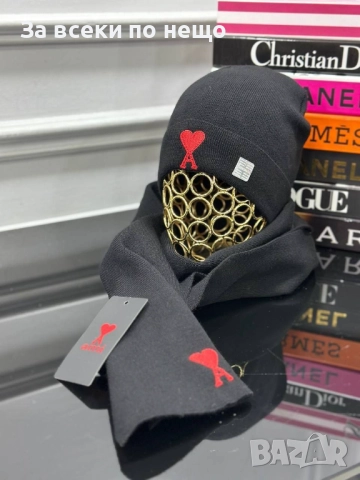 Ami Комплект Шапка И Шал Ами - Бели Или Черни Код E1143, снимка 2 - Шапки - 52667883