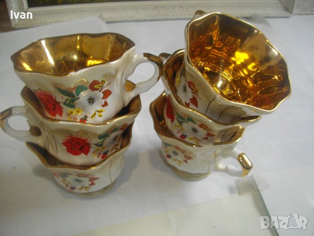 Комплект 6 бр. Позлатени Порцеланови Чаши За кафе-125мл-Старинни-Ръчно Рисувани, снимка 2 - Чаши - 40107238