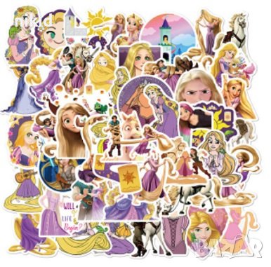 Рапунцел Rapunzel 50 бр самозалепващи лепенки стикери за украса декор картонена торта и др парти