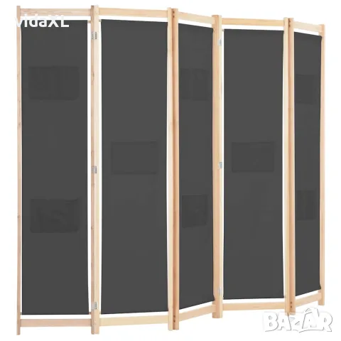 vidaXL Параван за стая, 5 панела, сив, 200x170x4 cм, текстил, снимка 2 - Паравани - 56146440