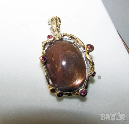 925 сребърно колие със слънчев камък 20 карата, снимка 3 - Колиета, медальони, синджири - 53975425