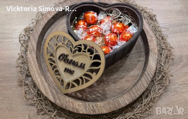 Дървена кутия сърце за бонбони/бижута, снимка 2 - Декорация за дома - 49027067