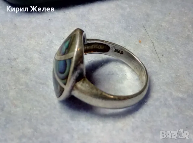 ПРЕКРАСЕН ВИНТИДЖ АРТ СЕДЕФЕН СРЕБЪРЕН ПРЪСТЕН СРЕБРО 925 с РЪЧНО ИНКРУСТИРАН КРАЛСКИ СЕДЕФ 47534, снимка 3 - Пръстени - 49915516