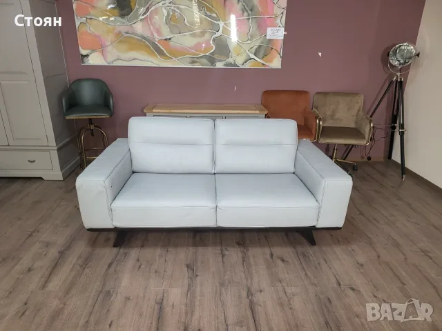 Италиански светло сив кожен диван тройка "NATUZZI"