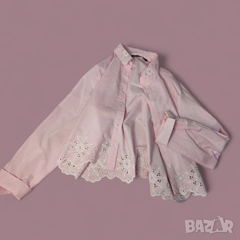 Zara дамска риза XL кроп топ, бродерия , снимка 5 - Ризи - 51794914