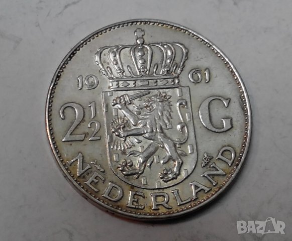 Сребърна монета 2,5 гулдена 1961 г. Холандия, снимка 2 - Нумизматика и бонистика - 30209582