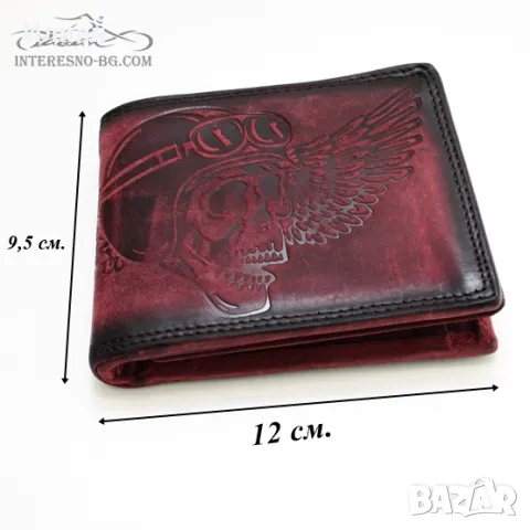 Рокерски портфейл от естествена кожа SKULL (red), снимка 7 - Портфейли, портмонета - 47709684