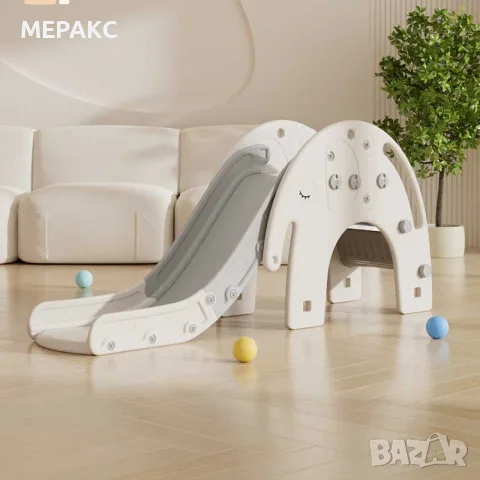 Детска пързалка с баскетболен кош Слонче - сива