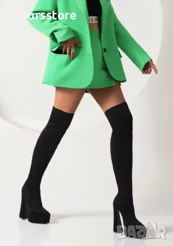 Чизми на ток - черен велур - YSV2, снимка 3 - Дамски ботуши - 47872262