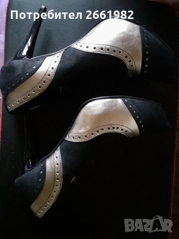 Черно-златни обувки на висок ток, снимка 2 - Дамски обувки на ток - 31985936