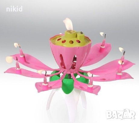 музикална голяма свещ разтварящо цвете лотус лотос за торта украса , снимка 4 - Други - 16606178