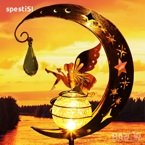 Соларна лампа за градина Фея на луна със стъклена сфера - КОД 4980, снимка 3 - Градински мебели, декорация  - 53954692