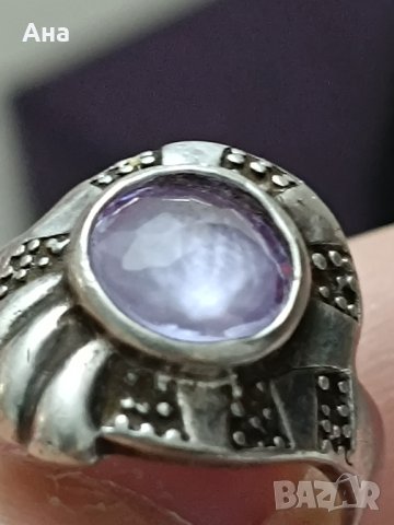 Красив сребърен пръстен с аметист #15S, снимка 7 - Пръстени - 44327075