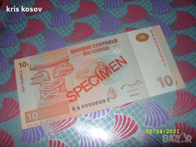 10 франка конго 2003 год specimen
