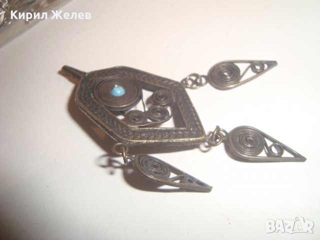 СТАРИНЕН ФИЛИГРАНЕН БРОНЗОВ НАКИТ за НОСИЯ с ТЮРКОАЗ ПОМЕДНЯВАНЕ ЗАБОДКА БРОШКА 1410, снимка 8 - Антикварни и старинни предмети - 30395793
