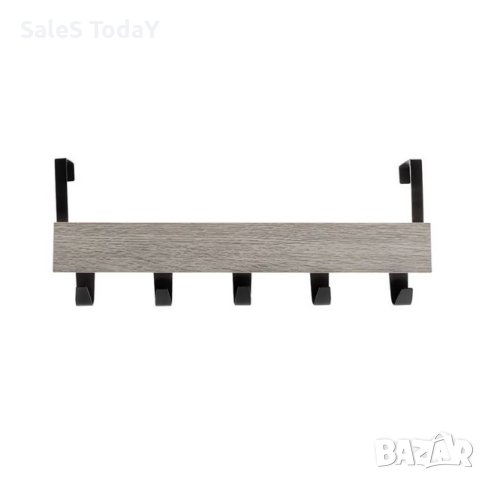 Закачалка за врата, кука, дърво и метал, 5 места, 38x7x16см , сива, снимка 3 - Закачалки - 42649883