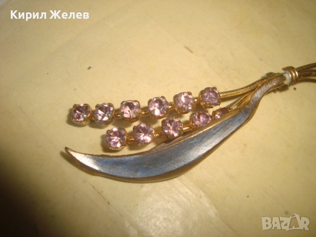 ИЗЯЩНА СТАРИННА ФЛОРАЛНА АР НУВО БРОШКА БРОНЗ с ПОЗЛАТА ЛАК и РОЗОВ ФАСЕТИРАН КВАРЦ КАМЪНИ 71151, снимка 6 - Антикварни и старинни предмети - 37756877
