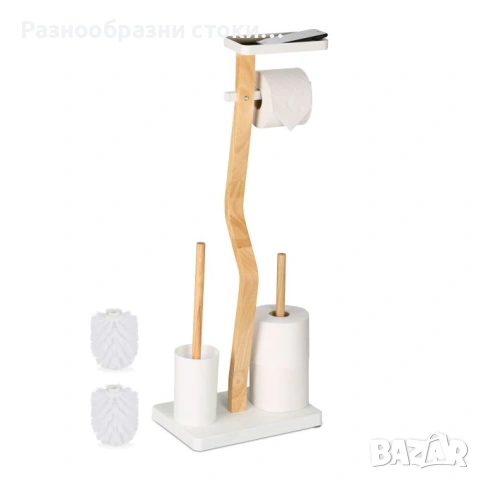 Стилна комбинирана тоалетна гарнитура 4-в-1 (Бамбук и Метал)