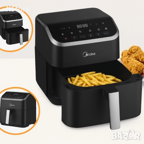 Air Fryer / Фритюрник с горещ въздух Midea MAD1100DADK – 11 литра, 2 отделни зони и 10 програми, снимка 2 - Фритюрници - 52430544