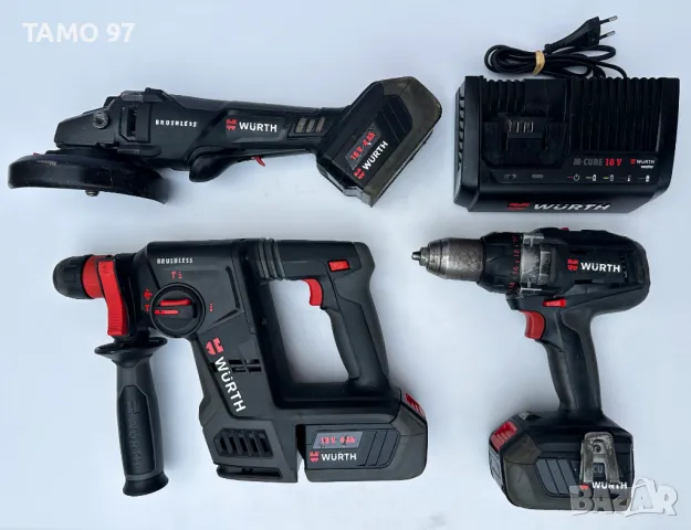 Wurth M-Cube Безчетков сет от акумулаторен перфоратор, ъглошлайф и винтоверт