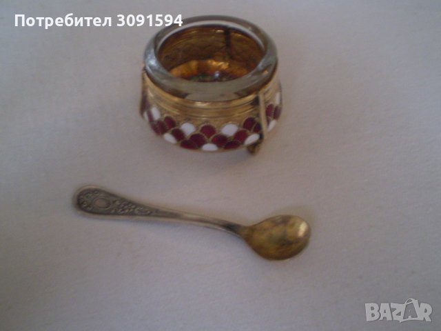 СССР горчичник съд за хайвер емайл позлата със мелхио, снимка 2 - Антикварни и старинни предмети - 37866357