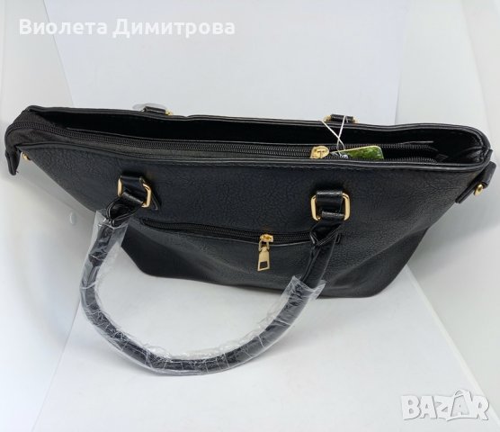 Черна дамска чанта с две дръжки и панделка, снимка 4 - Чанти - 38408026