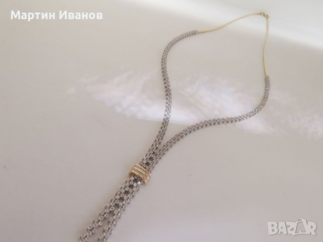 Златно колие с цирконий бяло и жълто злато , снимка 5 - Колиета, медальони, синджири - 40097469