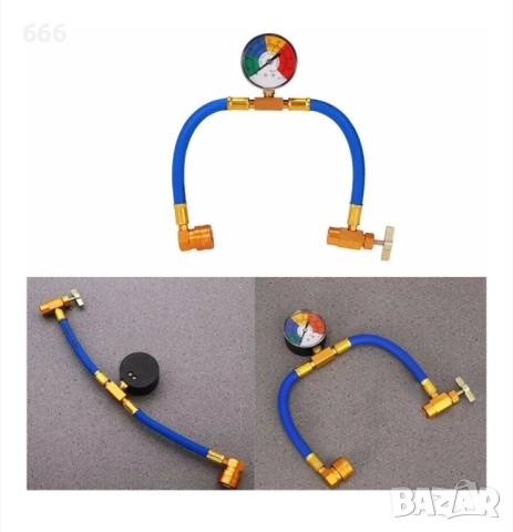 Комплект маркучи за зареждане R134A с манометър, снимка 2 - Аксесоари и консумативи - 52949573