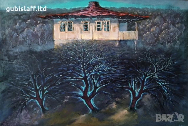Картина, пейзаж, къща, худ. Васил Бенчев (1945-2014) - 2, снимка 2 - Картини - 51668966