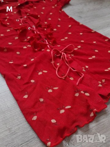 Нова колекция уникална червена риза на цветя с къс ръкав със закопчаване, тип-корсет на намаление, снимка 2 - Ризи - 29452809