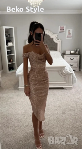 Елегантна рокля с паети в два цвята 