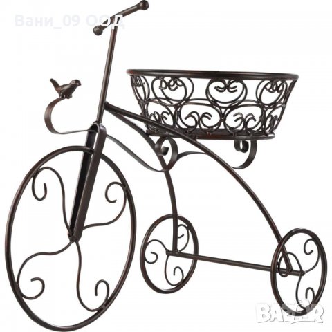 Метален цветарник "Велосипед с птичка" в цвят антично кафяво 