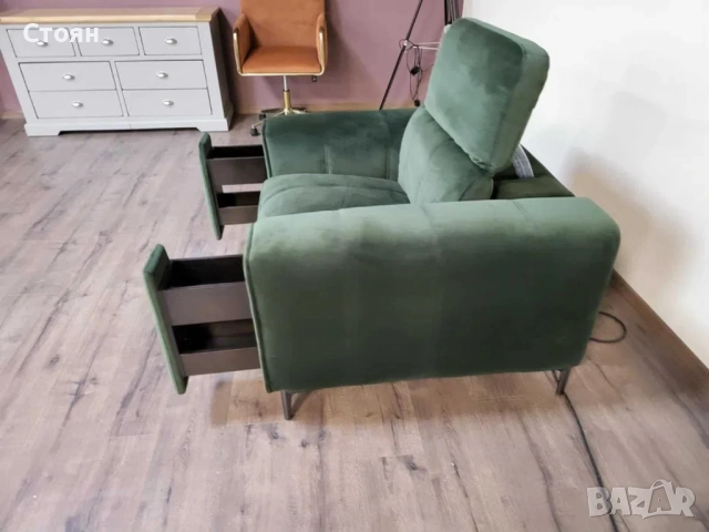 Зелен фотьойл от плат с електрически релаксиращ механизъм, снимка 12 - Дивани и мека мебел - 51955468