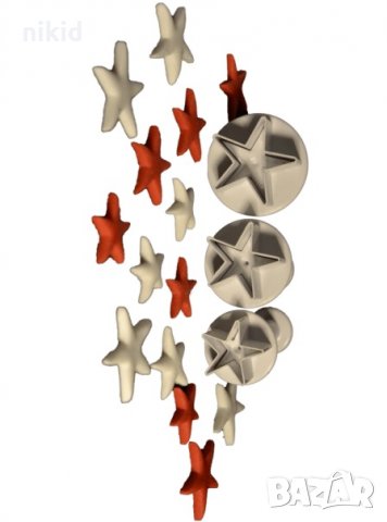 3 размера средни звезда звезди звездички резци с бутало пластмасови форми за фондан тесто сладки , снимка 1 - Форми - 30274151