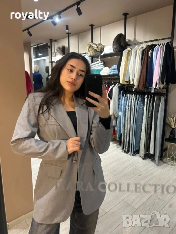 Сиво Дамско Сако, снимка 2 - Сака - 52885066