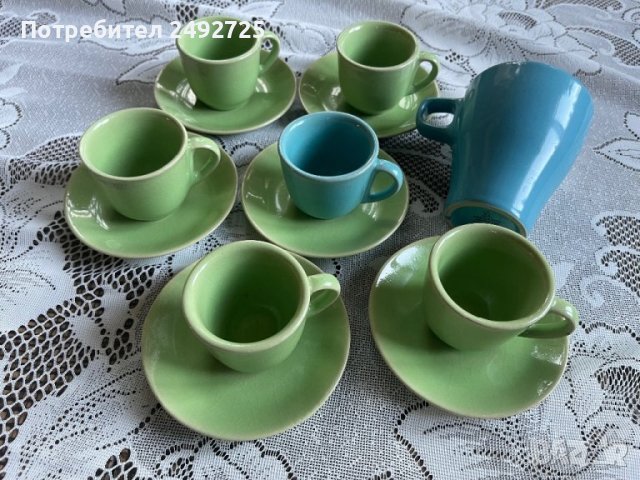 Сервиз цветен зелено- син за кафе