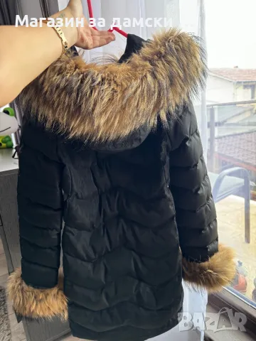 Дамско дълго зимно яке с пух С размер, снимка 2 - Якета - 47967404