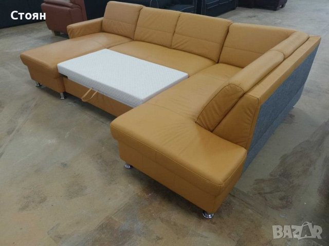 Оранжев кожен ъглов диван "Model 5699" с функция сън, снимка 4 - Дивани и мека мебел - 39329906