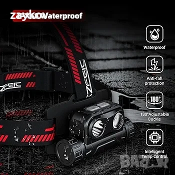 Челник SZFEIC SL35, 1400 силен LED фенер за глава, IPX68 челен фенер с двоен лъч и насочен лъч, снимка 5 - Лед осветление - 51160528