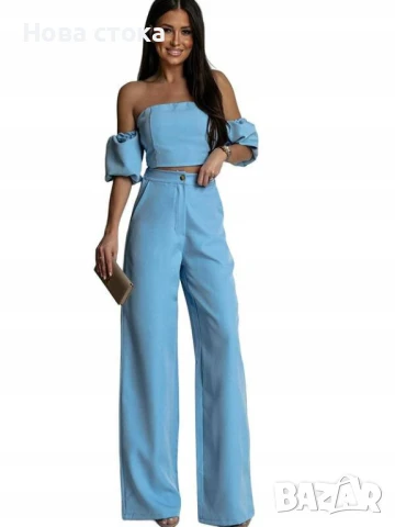 Дамски син сет топ с панталон, снимка 2 - Комплекти - 50772567