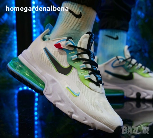 Nike Air Max 270 React – Експлозия от цветове и комфорт | Бяло и Зелено, снимка 4 - Маратонки - 54317605