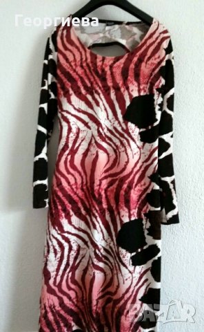 Красива и ефектна рокля в червено,черно и бяло, снимка 1