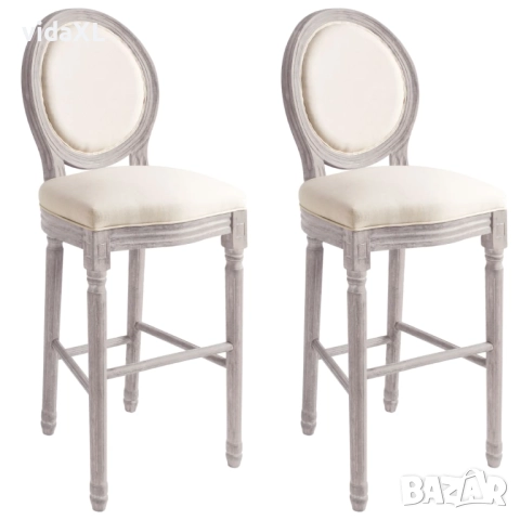 vidaXL Бар табуретки, 2 бр, бели, лен(SKU:245351), снимка 1