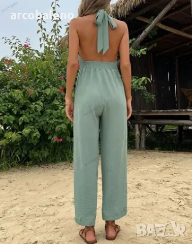 Едноцветен дамски гащеризон с халтер, снимка 6 - Гащеризони - 40088441