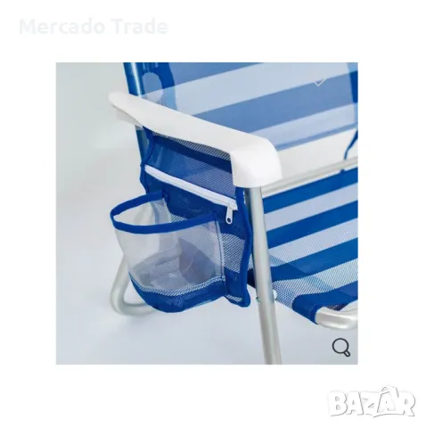 Сгъваем стол на райета с дръжки и джоб, За къмпинг, плаж, Син, снимка 3 - Столове - 49666252