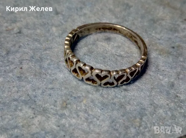РОМАНТИЧЕН СРЕБЪРЕН ПРЪСТЕН ПРЕПЛЕТЕНИ СЪРЧИЦА СРЕБРО 900 СТАРА РЪЧНА АЖУРНА АРТ ИЗРАБОТКА 49365