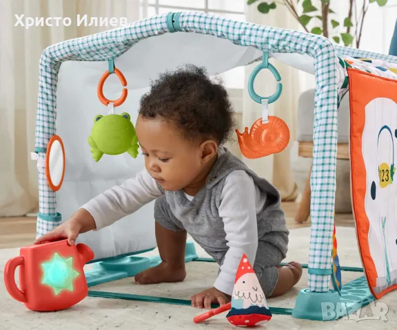 Активна гимнастика 3 в 1 Fisher Price Пълзи и играй Постелка с къщичка със звуци Фишър Прайс, снимка 3 - Образователни игри - 49111880
